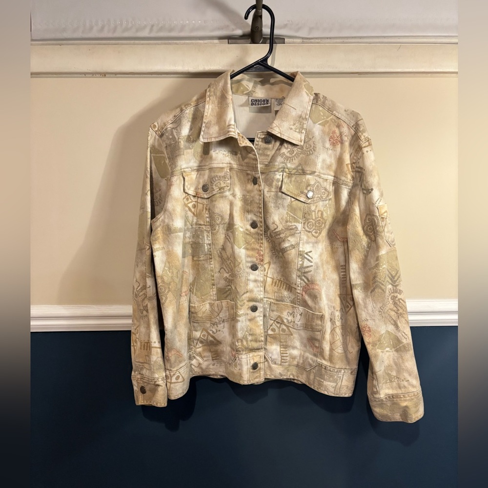 Women’s Chico's Multicolor Patterned Jean Jacket, Size 2